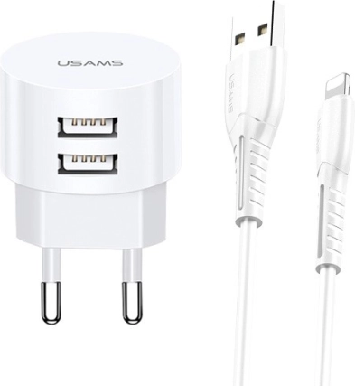 Omrežni polnilec USAMS T20 z 2x USB 2,1A Lightning