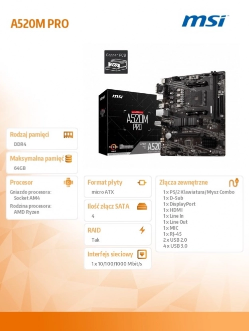 Osnovna plošča MSI A520M PRO mATX za AMD