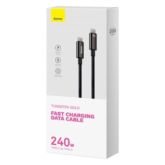 Podatkovni kabel Baseus Tungsten Gold USB-C na USB-C 240W 2m črn