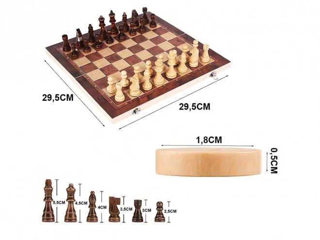 Lesena igralna garnitura 3v1: Šah, Dama in Triktrak