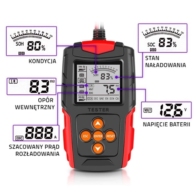 Digitalni tester baterij z LCD zaslonom | 12V | 24V | 3Ah-200Ah