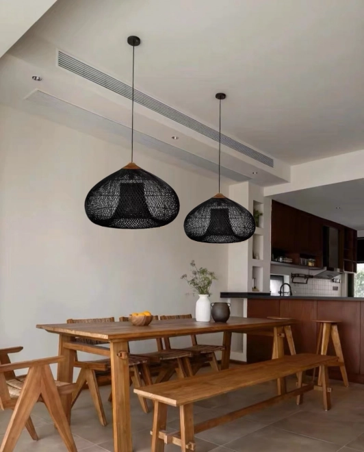 Stropna viseča svetilka iz naravnega ratana - 40 cm - črna