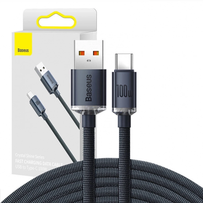 Baseus Crystal Shine kabel USB–USB‑C 100 W 2 m – črna