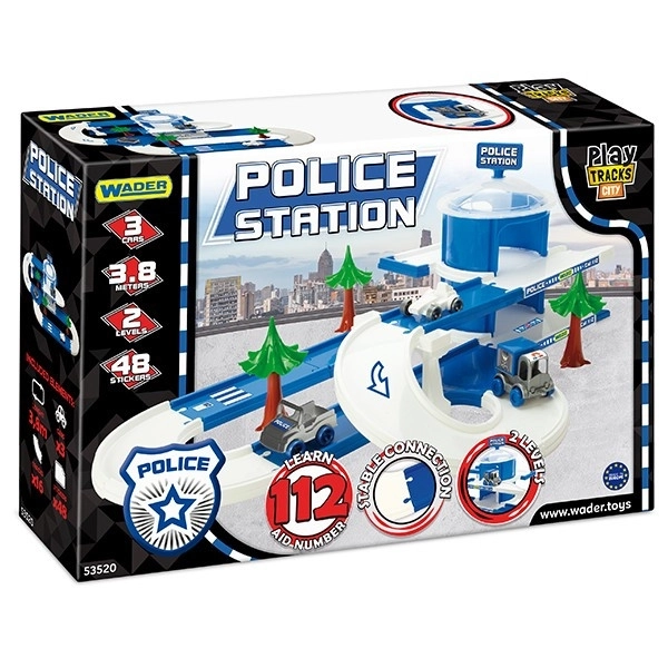 Garaža+steza Kid Cars 3D Policija plast 3,8m v škatli 59x40x15cm 12m+ Wader