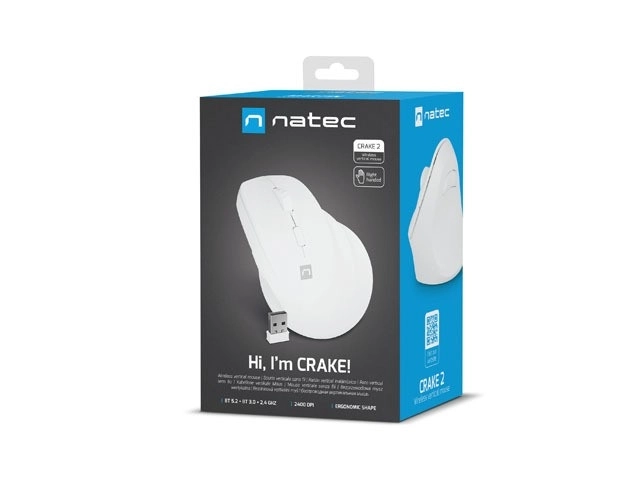 Vertikalna brezžična miška Crake 2 BT 5.2 + 2.4GHz bela