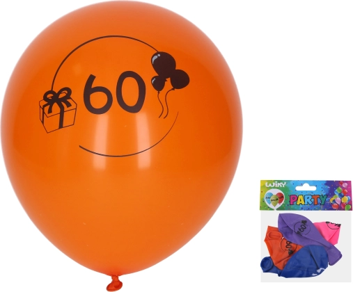 Baloni s številko 60, 30 cm, mešanica barv, pakiranje 5 kosov