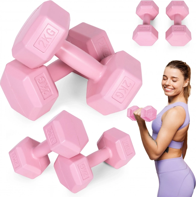 Set šesterokotnih ročk 2×2 kg, rožnate – ModernHome
