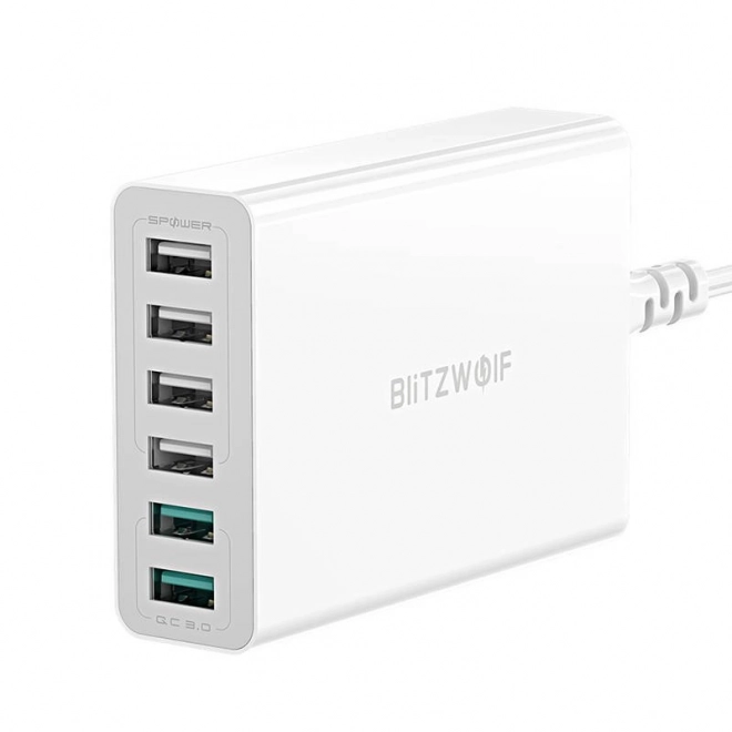 Polnilnik USB 6 vrat BlitzWolf QC 3.0, 60W bel