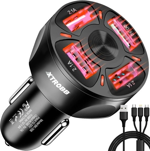 4x USB polnilec za avto + Xtrobb 19907 kabel
