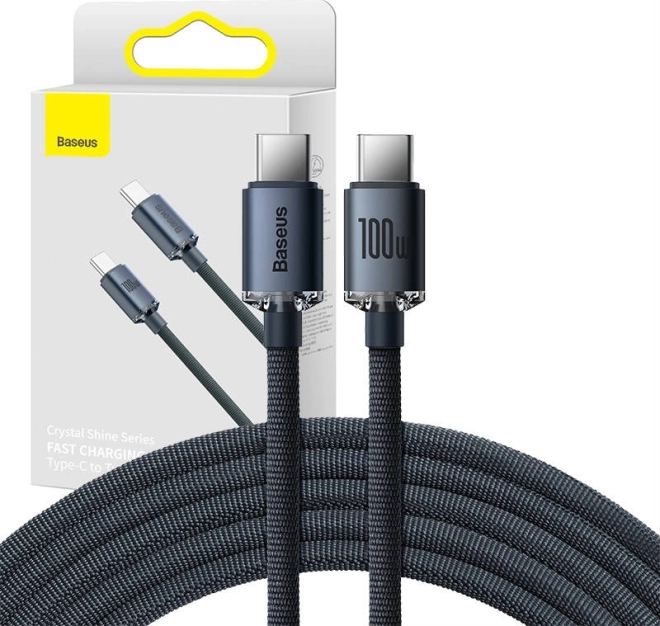 Baseus Crystal Shine kabel USB‑C na USB‑C 100 W, 1,2 m – črna