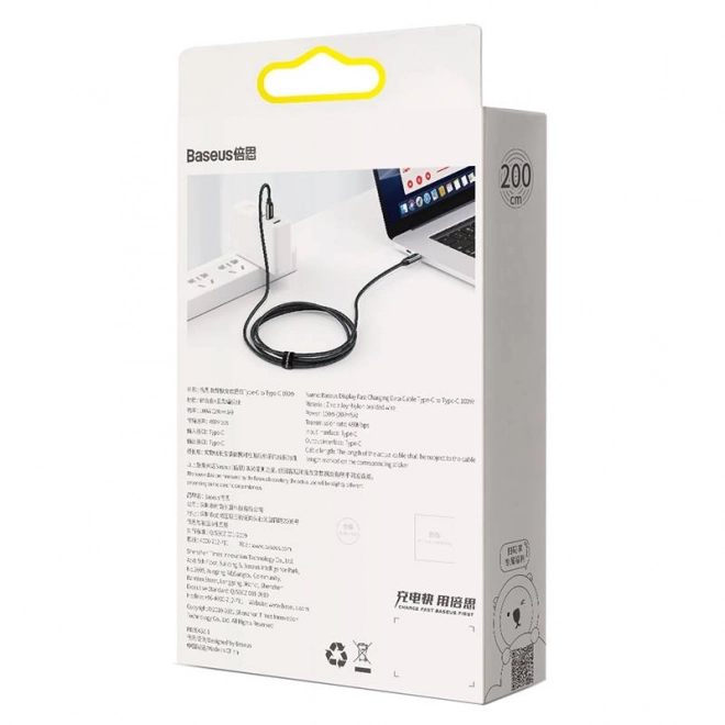 USB-C kabel za prikaz USB-C Baseus, 100 W, 2 m (črna)