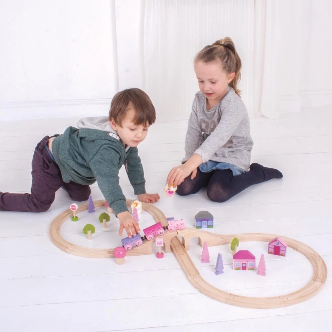 Bigjigs Rail Lesena vlakovna proga za princese 35 delov