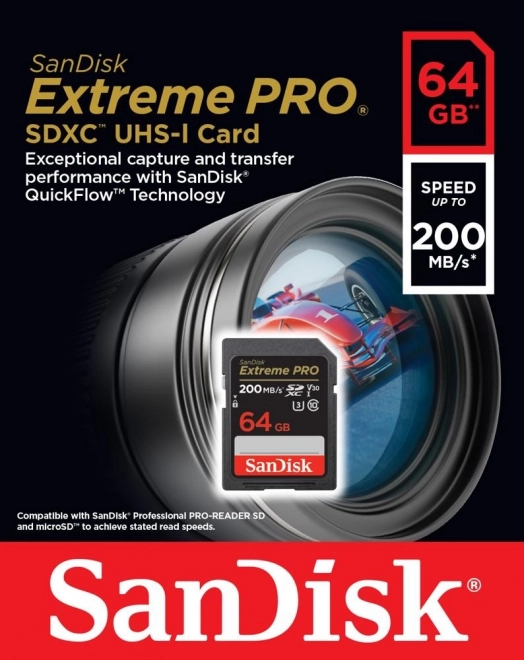 Spominska kartica SANDISK EXTREME PRO SDXC 64GB 200/90 MB/s UHS-I U3 (SDSDXXU-064G-GN4IN)