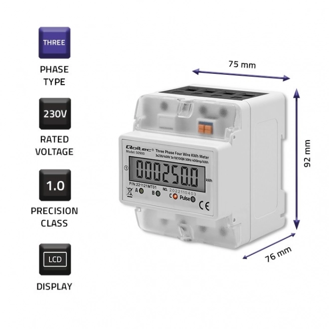 Trofazni elektronski števec električne energije | DIN letev | 400V | LCD | 4P
