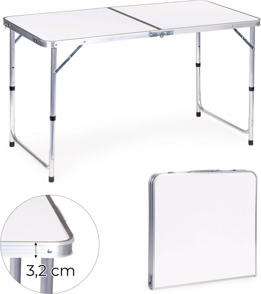 Zložljiva pohodniška miza MultiGarden, bela plošča 120 × 60 cm