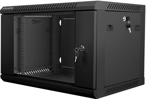 Stenska strežniška omara 19'' 6U 600x450 mm, črna s steklenimi vrati