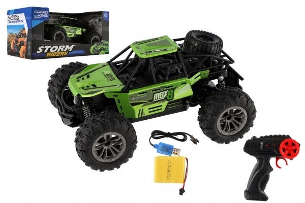 Auto RC buggy terensko zeleno 22cm plast 2,4GHz na baterije + polnilni paket v škatli 32x16x18cm