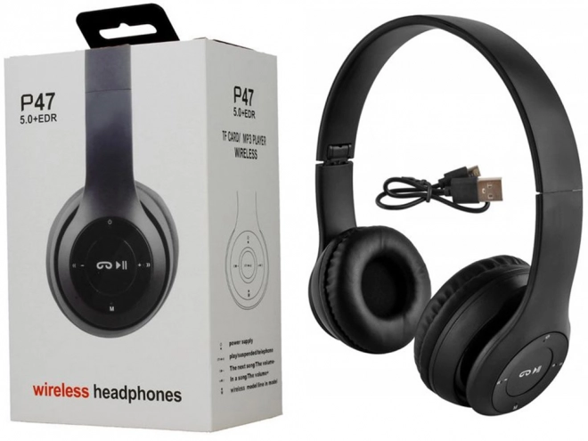 Brezžične slušalke P47 Bluetooth mikrofon mp3 – Črne