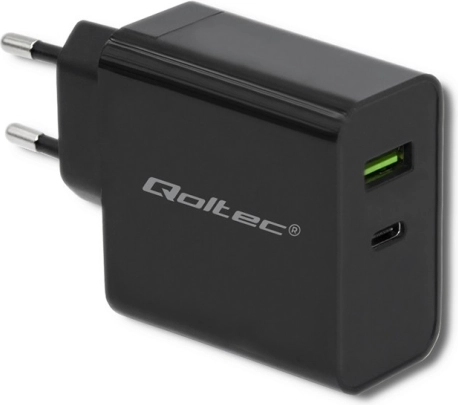 Omrežni polnilec 45 W z USB‑C Power Delivery in USB, črna