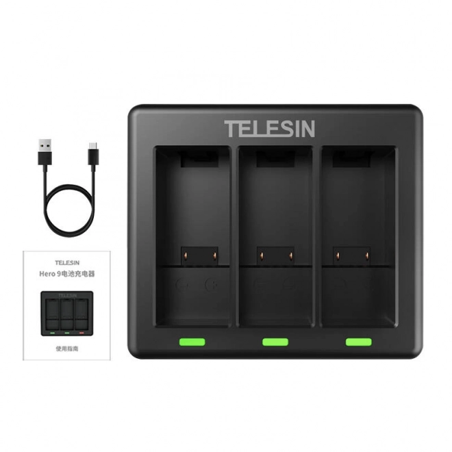 3-režni polnilec Telesin za GoPro Hero 12 / Hero 11 / Hero 10 / Hero 9