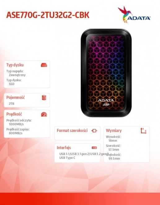 Zunanji SSD disk ADATA SE770G 2TB RGB