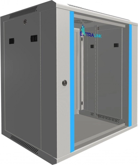 Stenska rack omara 12U 600×450, siva, zastekljena vrata EXTRALINK