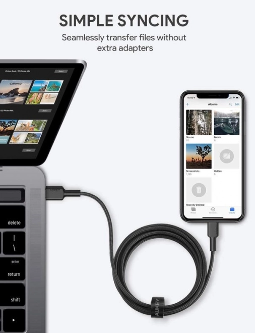 Črn najlonski kabel Lightning-USB C 2m
