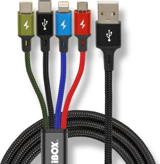 Univerzalni polnilni kabel 4 v 1 z USB‑C, micro USB in Lightning, 1,2 m, iBOX