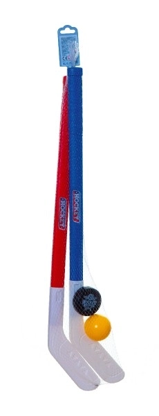2x plastična hokejska palica 72cm + plastna žoga za hokej + plastični pak v mreži