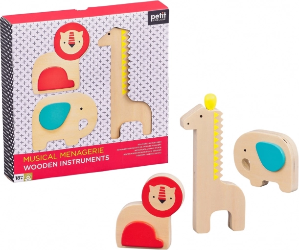 Petit Collage glasbeni živalski svet – leseni glasbeni instrumenti za otroke, 3 kosi
