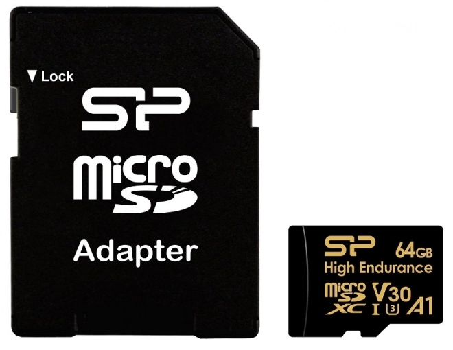 Pomnilniška kartica microSDXC High Endurance 64GB V30 UHS-1 U3 A1 24/7 + microSD-SD ADAPTER