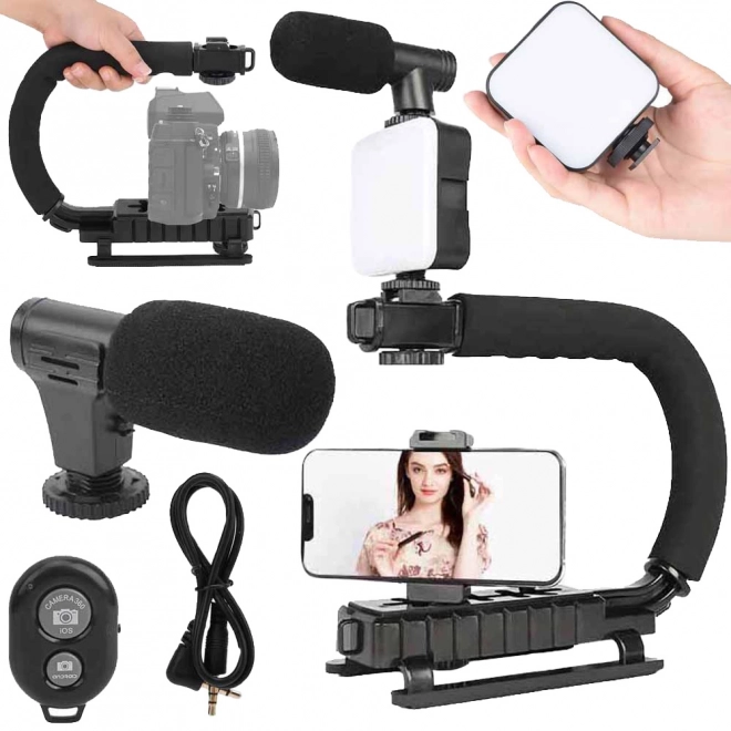 Komplet za vlogging z držalom, LED lučjo in mikrofonom