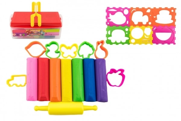 Modelina/Plastelina NARA 430g 8ks z modeli 10ks z valjčkom z dodatki v plast. škatli 21x12x8cm