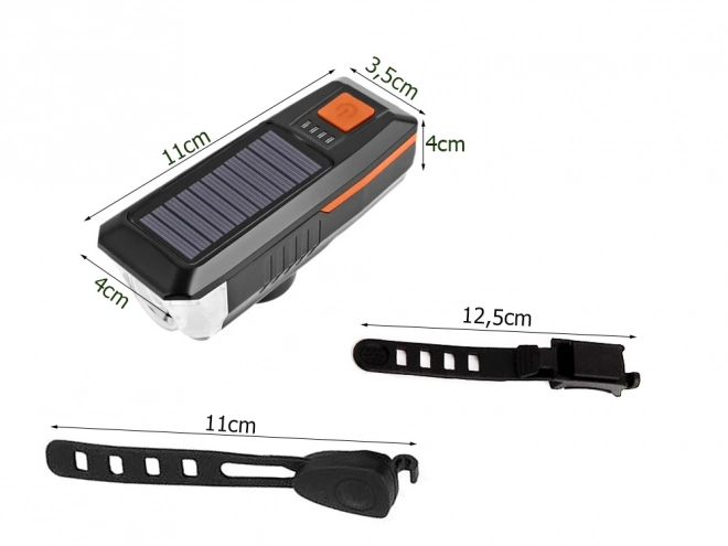 Sprednja LED luč za kolo s solarnim polnjenjem in hupo