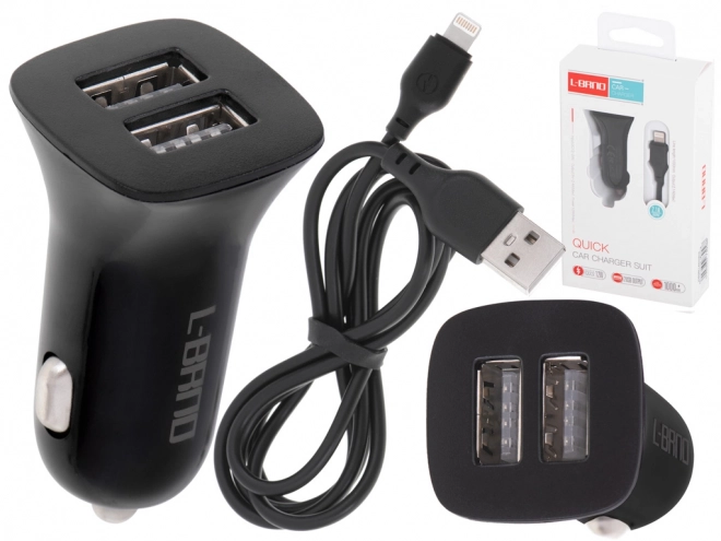 L-BRNO Dvojni polnilec za avto USB + Lightning