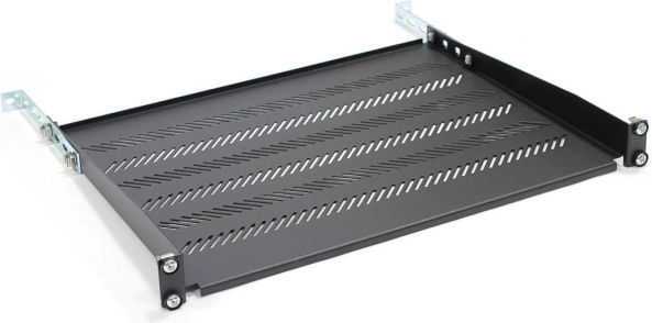 Nastavljiva perforirana polica za 19" omaro 1U, 483 × 350 mm, črna
