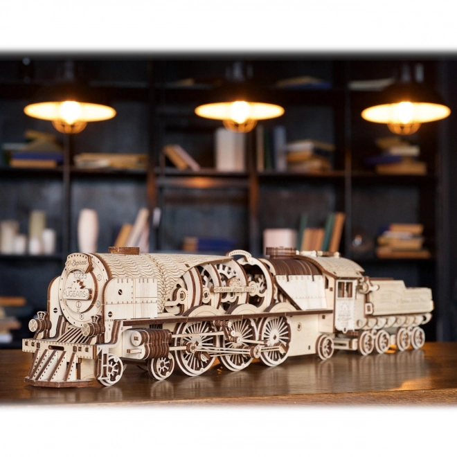 Ugears 3D sestavljanka - Lokomotiva V-express z vagonom 538 kosov