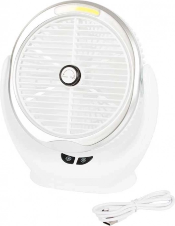 Brezžični namizni ventilator z napajanjem in LED-svetilko – Belo-srebrna