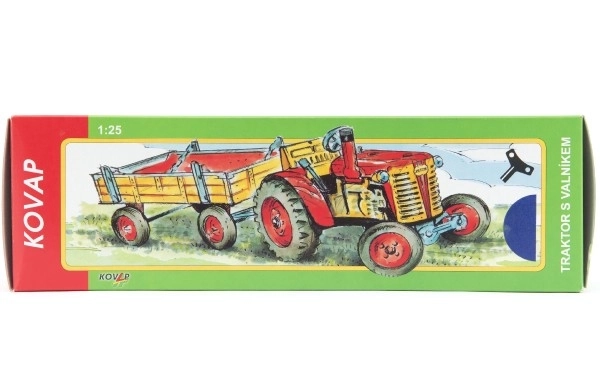 Traktor Zetor s prikolico zelena na ključ kovina 28cm Kovap v škatli