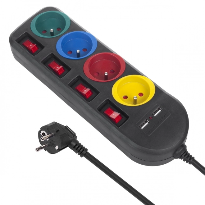 Električna letvica s stikali 4 vtičnice + 2xUSB podaljšek MCE229B črna