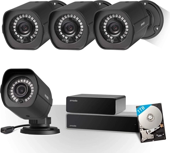 zmodo komplet sistema kamer 4× 1080p z nvr in 1 tb diskom