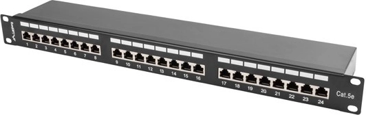 Patch panel 24 vrat 1U kategorije 5E črn, oklopljen