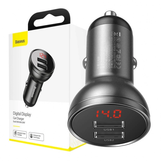 Polnilec za avto Baseus z zaslonom 2x USB