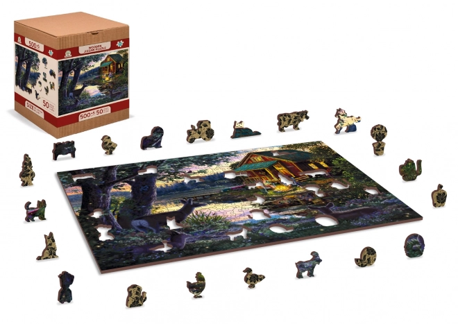 Wooden City Lesena sestavljanka Večer v hiši ob jezeru 2v1, 505 kosov EKO