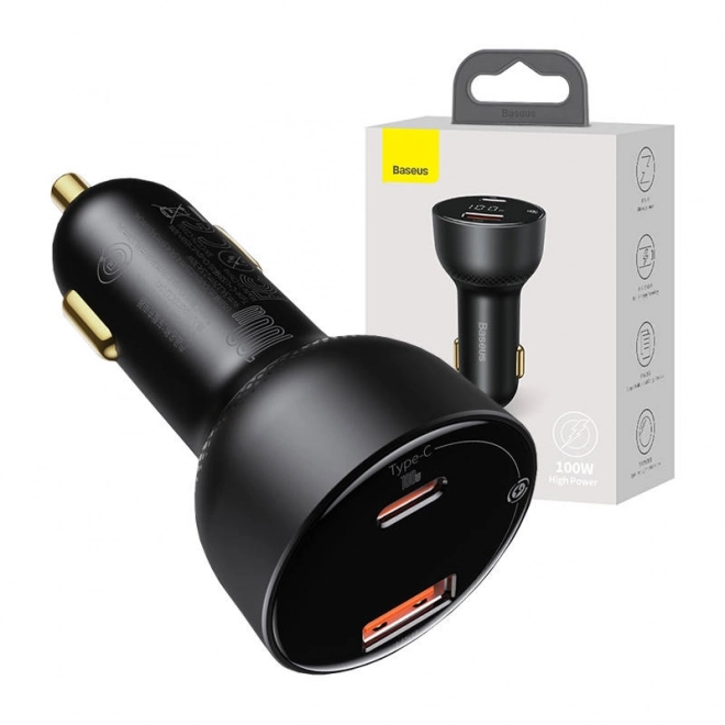 Hitri avtomobilski polnilec Baseus USB in USB-C 100W črna