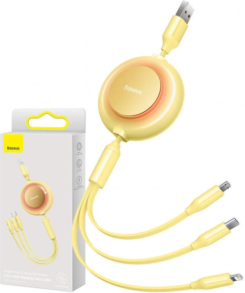 Baseus Bright Mirror 2 USB kabel 3 v 1 za micro USB / USB‑C / Lightning 3,5 A 1,1 m – rumena
