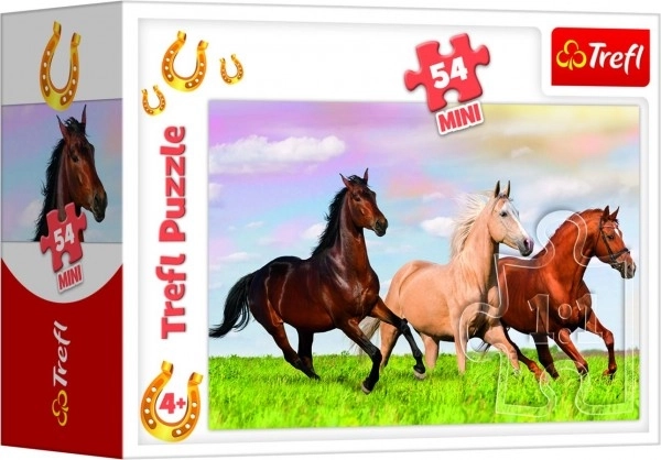 Minipuzzle 54 kosov Konji 4 vrste v škatli 9x6,5x4cm