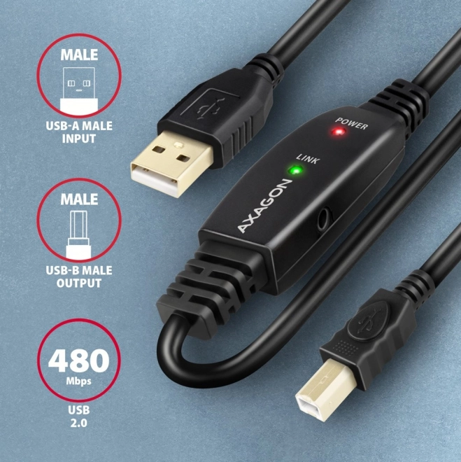 ADR-215B USB 2.0 A-M -> B-M aktivni povezovalni kabel/ojačevalnik 15 m