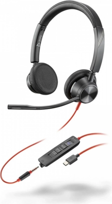 Slušalke Poly Blackwire 3325 MS z USB‑C, USB‑A adapterjem in 3,5 mm priključkom