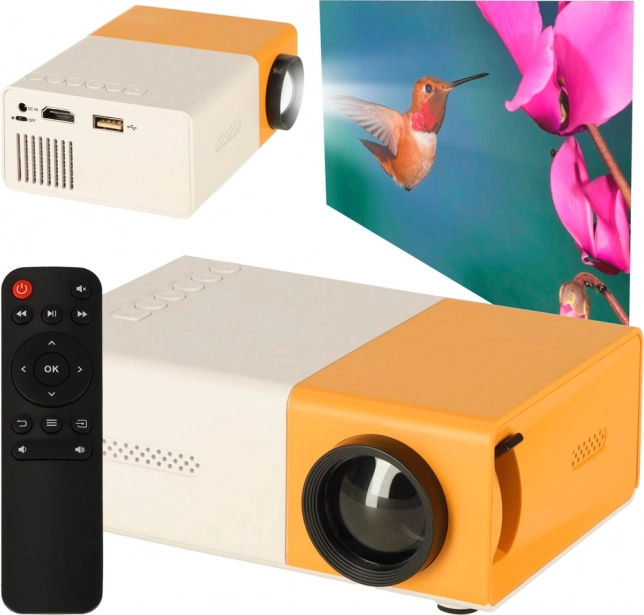 Mini projektor LED s TFT LCD, 24–60 palcev, HDMI/USB, podpora 1080p – belo-oranžen